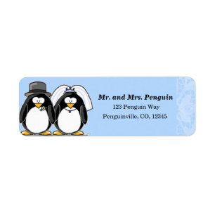 Bruid en bruidegom Penguin retour adreslabels Etiket