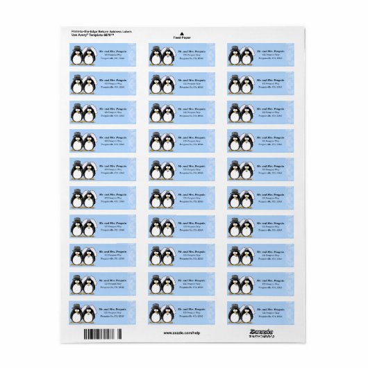 Bruid en bruidegom Penguin retour adreslabels Etiket (Full Sheet)