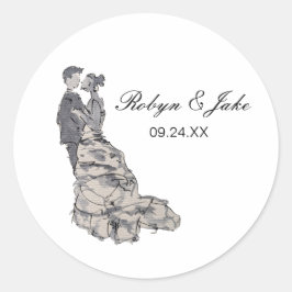 Bruid en Bruidegom Persoonlijke Namen Elegant Ronde Sticker
