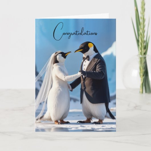 Bruid en bruidegom pinguïns op een ijsberg kaart (Voorkant)