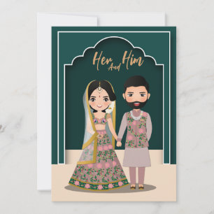 Bruid en bruidegom schattig stel Indiase cartoon Save The Date