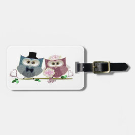 Bruid en bruidegom schattige Uilen Kunst Bagagelabel