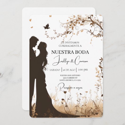 Bruid en bruidegom silhouet bruiloft uitnodiging (Voorkant / Achterkant)