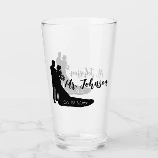 Bruid en Bruidegom Silhouet Glas (Voorkant)