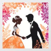 Bruid en bruidegom silhouetten raamsticker (Vel)