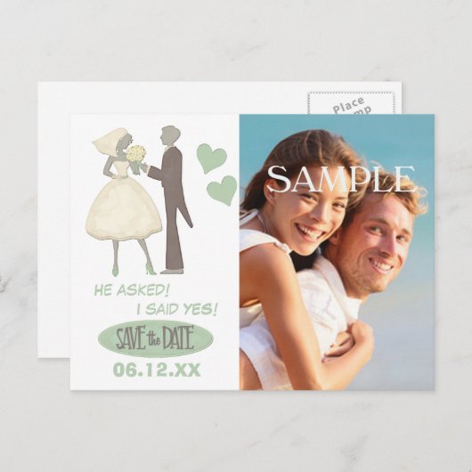 Bruid en bruidegom Sjabloon Save the Date Wedding Briefkaart (Voorkant / Achterkant)