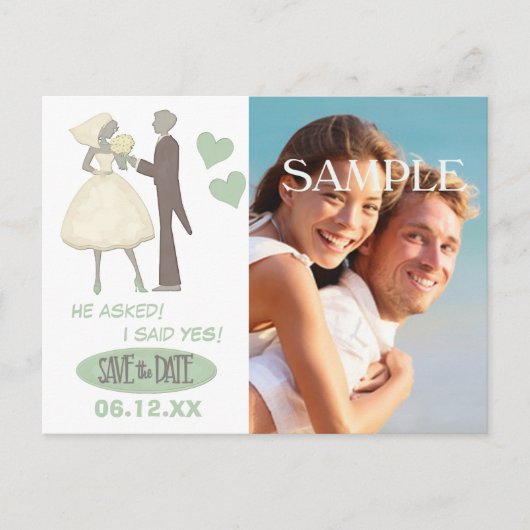 Bruid en bruidegom Sjabloon Save the Date Wedding Briefkaart (Voorkant)