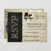Bruid en bruidegom Sugar Skulls Bruiloft RSVP Uitnodiging Briefkaart (Voorkant / Achterkant)