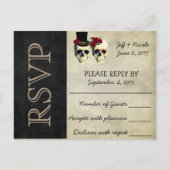 Bruid en bruidegom Sugar Skulls Bruiloft RSVP Uitnodiging Briefkaart (Voorkant)