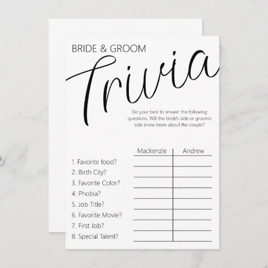 Bruid en bruidegom Trivia Informatiekaartje (Voorkant / Achterkant)