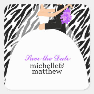 Bruid en bruidegom Zebra Patroon Bruiloft Vierkante Sticker