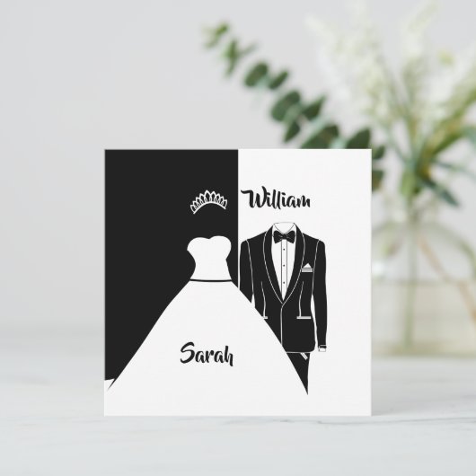 Bruid en bruidegom zwart-wit trouw engagement kaart (Staand voorkant)