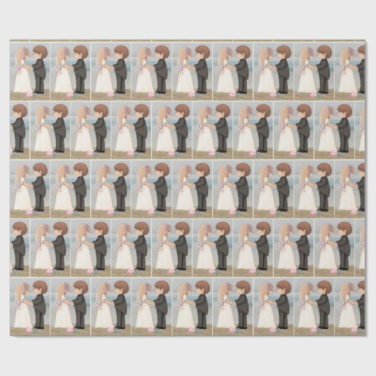 bruid en bruin op het strand cadeaupapier (Vlak)