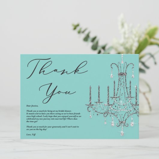 Bruid en Co Kroonluchter Blauw Dank u Kaart (Staand voorkant)