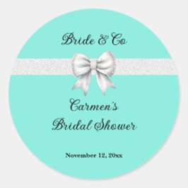 Bruid en Co. Witte Glitter Boog Bruiloftsfeest Ronde Sticker