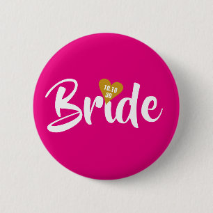 Bruid Goud Datum Hart Persoonlijk Ronde Button 5,7 Cm