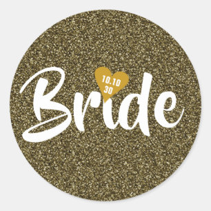 Bruid Gouden Datum Hart Glitter Persoonlijk Ronde Sticker
