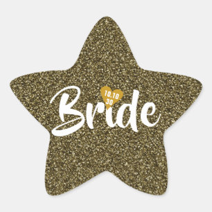 Bruid Gouden Datum Hart Glitter Persoonlijk Ster Sticker