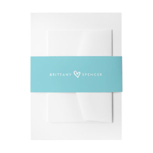 BRUID & GROOM HART modern stijlvol aqua blauw wit Uitnodigingen Wikkel
