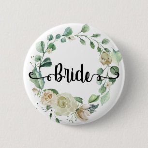 Bruid Handlettering chic calligrafie rozenkrans Ronde Button 5,7 Cm