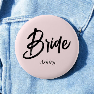 Bruid Huwelijk Blush Roze Script Ronde Button 5,7 Cm