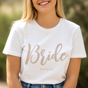 Bruid Huwelijk Persoonlijke Naam Beige Wit T-shirt