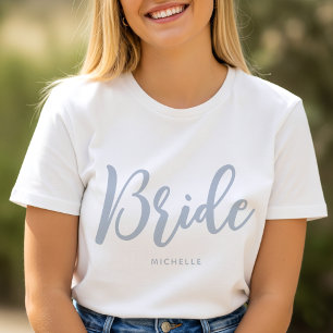 Bruid Huwelijk Persoonlijke Naam Stof Blauw T-shirt