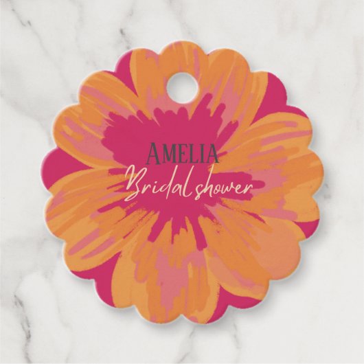 Bruid in bloei Roze bloemige Bruidsdouche Bedankjes Labels (Voorkant)