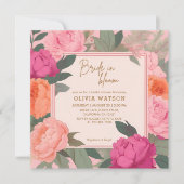 Bruid in bloei roze en gouden bloemig vrijgezellen kaart (Voorkant)