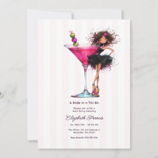 Bruid in een beetje roze Martini Bachelorette Kaart (Voorkant)