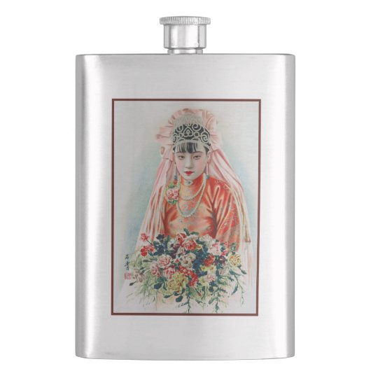 Bruid in het rood op Chinese bruiloft in Shanghai Flacon (Voorkant)