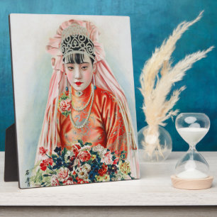 Bruid in het rood op Chinese bruiloft in Shanghai Fotoplaat