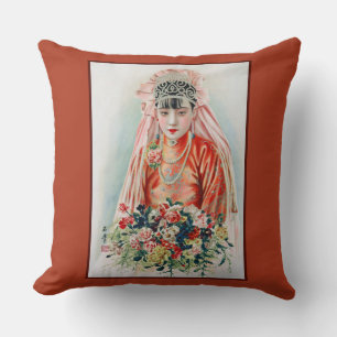 Bruid in het rood op Chinese bruiloft in Shanghai Kussen