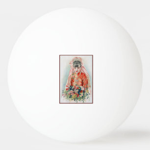 Bruid in het rood op Chinese bruiloft in Shanghai Pingpongballen