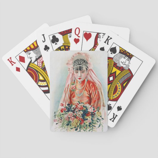 Bruid in het rood op Chinese bruiloft in Shanghai Pokerkaarten (Achterkant)