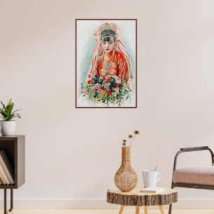 Bruid in het rood op Chinese bruiloft in Shanghai Poster