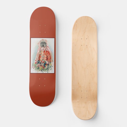 Bruid in het rood op Chinese bruiloft in Shanghai Skateboard (Voorkant)