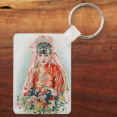 Bruid in het rood op Chinese bruiloft in Shanghai Sleutelhanger (Achterkant)