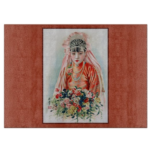 Bruid in het rood op Chinese bruiloft in Shanghai Snijplank (Voorkant)