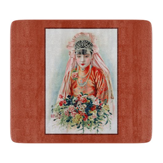 Bruid in het rood op Chinese bruiloft in Shanghai Snijplank (Voorkant)