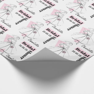 Bruid in roze bruiloft datum naam cadeaupapier