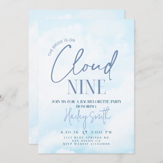 Bruid is op Cloud Nine Bachelorette uitnodiging (Voorkant / Achterkant)
