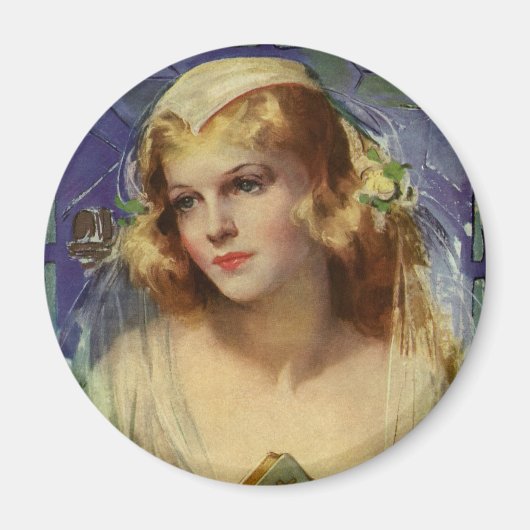 Bruid met Bijbel, Religieuze Trouwdag Magneet (Voorkant)