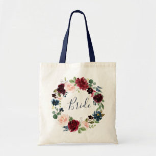 bruid met bordeaux marine bloemen tote bag