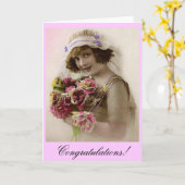 Bruid met Roze boeket Kaart (Gele Bloem)