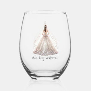 Bruid Mevrouw Trouwjurk Bruidsgeschenk Custom Wijnglas Zonder Voet