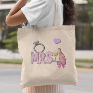 Bruid MRS Faux Patch geborduurde champagne Tote Bag