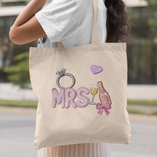 Bruid MRS Faux Patch geborduurde champagne Tote Bag
