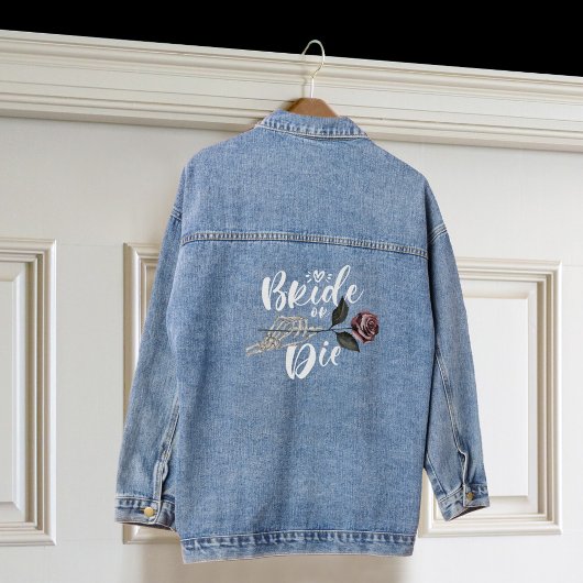 Bruid of Die Roos Skelet Hand Gotische Bruiloft Denim Jacket