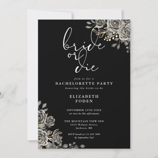 Bruid of Die Zwart Wit Gotische Bachelorette Party Kaart (Voorkant)